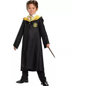Harry Potter Hogwarts Robe Halloween Costume 7/8 Black & Gold Hooded Unisex